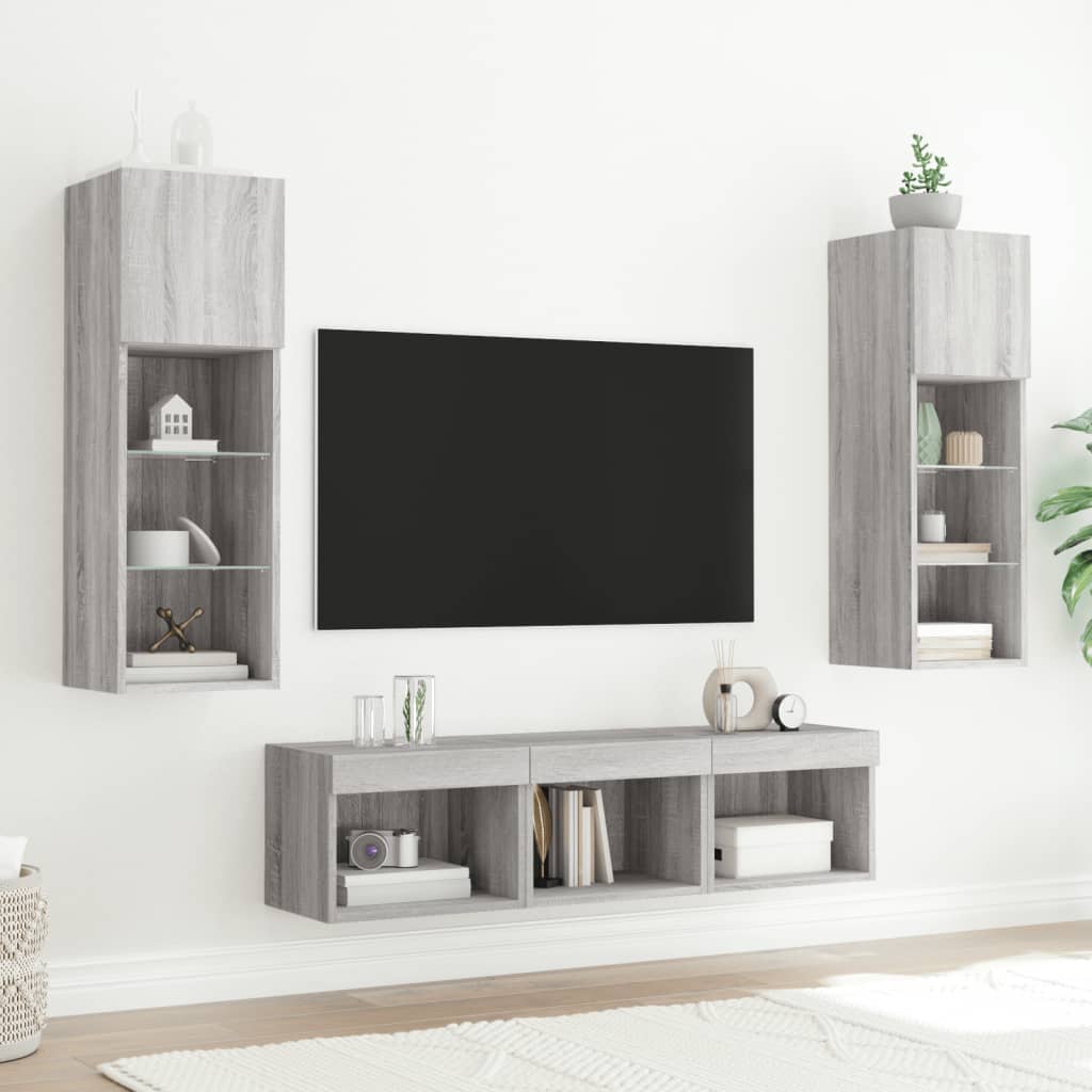 vidaXL 5 Piece TV Wall Units with LED Grey Sonoma Engineered Wood