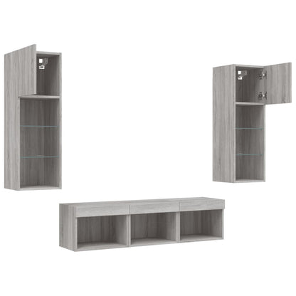 vidaXL 5 Piece TV Wall Units with LED Grey Sonoma Engineered Wood