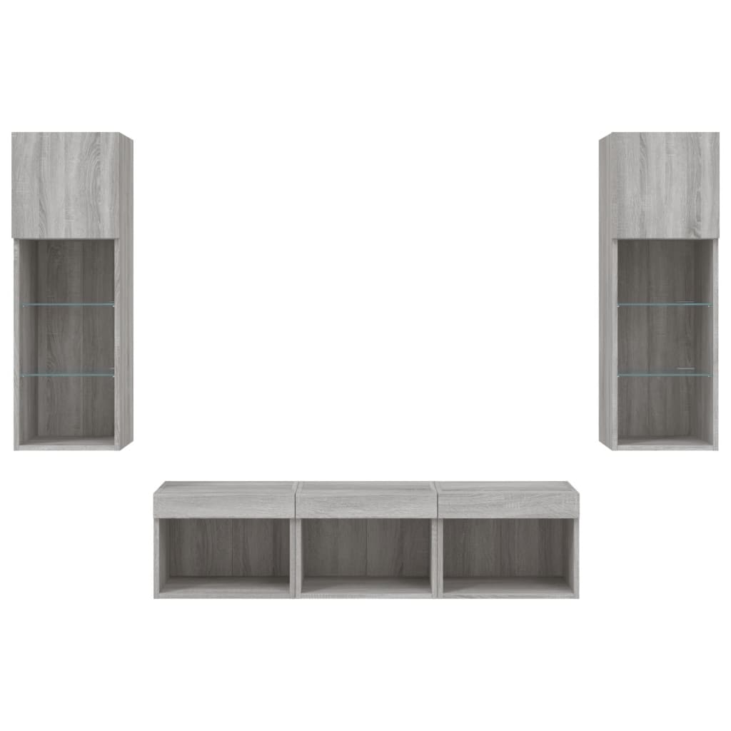 vidaXL 5 Piece TV Wall Units with LED Grey Sonoma Engineered Wood
