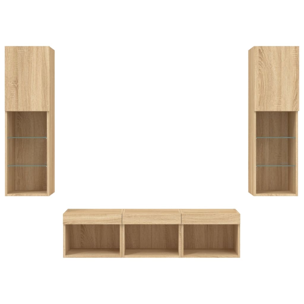 vidaXL 5 Piece TV Wall Units with LED Sonoma Oak Engineered Wood