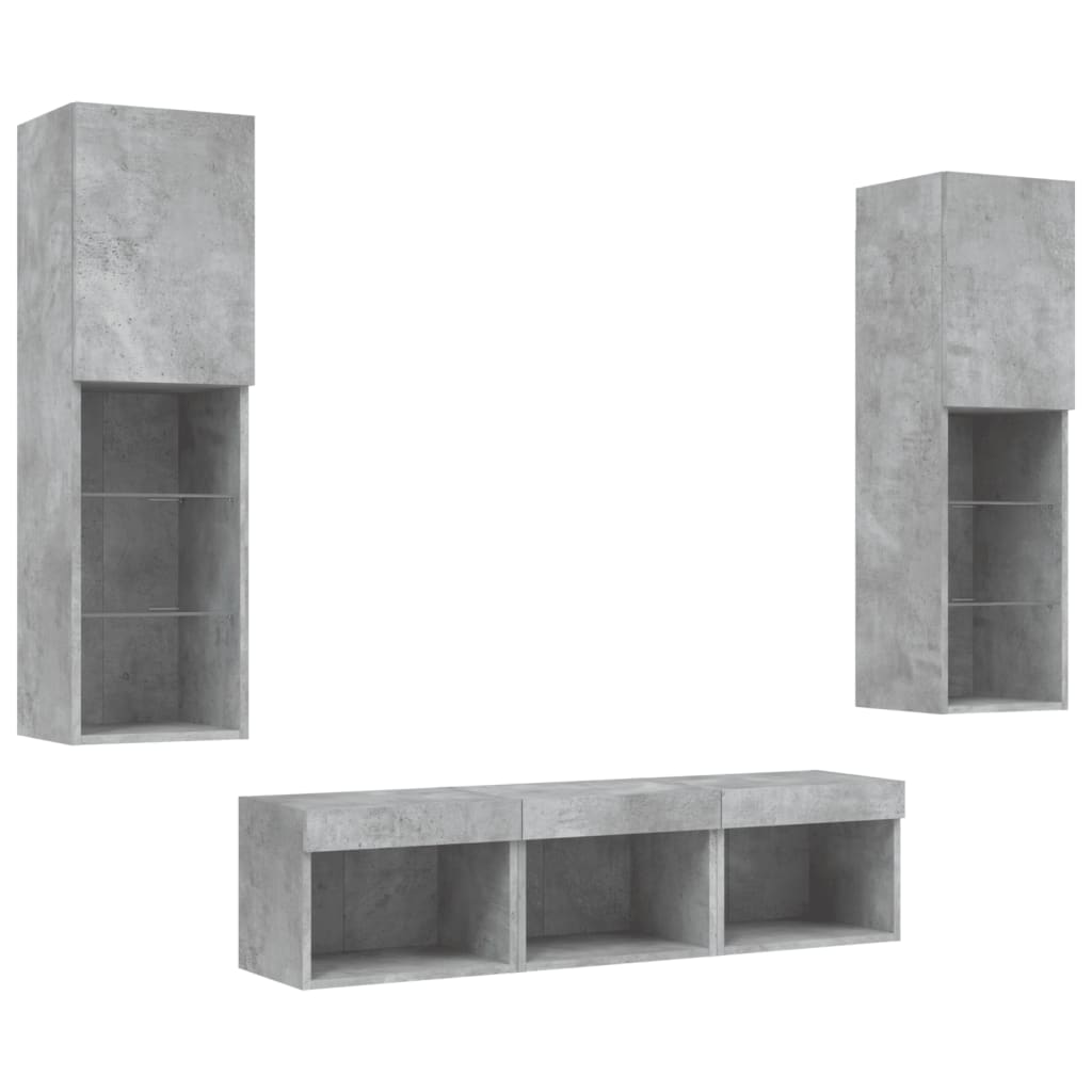 vidaXL 5 Piece TV Wall Units with LED Concrete Grey Engineered Wood