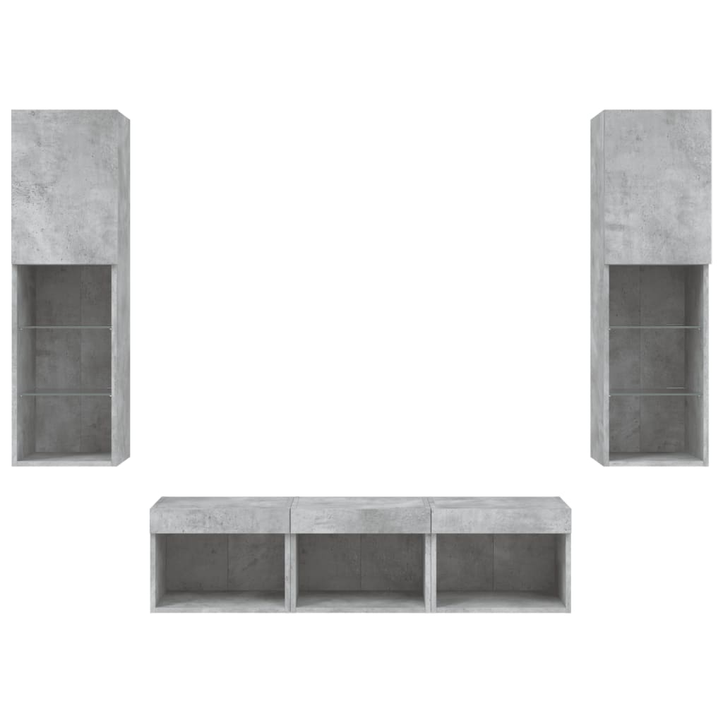 vidaXL 5 Piece TV Wall Units with LED Concrete Grey Engineered Wood