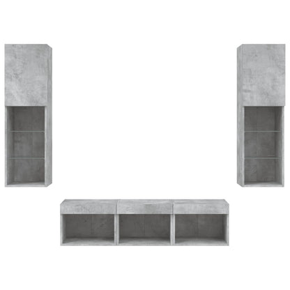 vidaXL 5 Piece TV Wall Units with LED Concrete Grey Engineered Wood