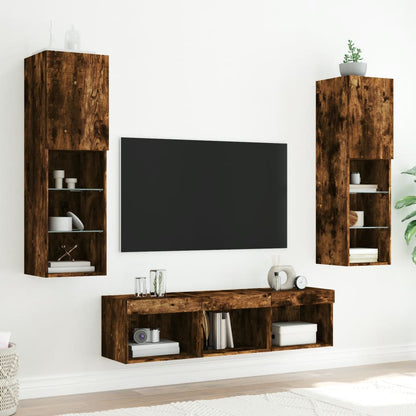 vidaXL 5 Piece TV Wall Units with LED Smoked Oak Engineered Wood