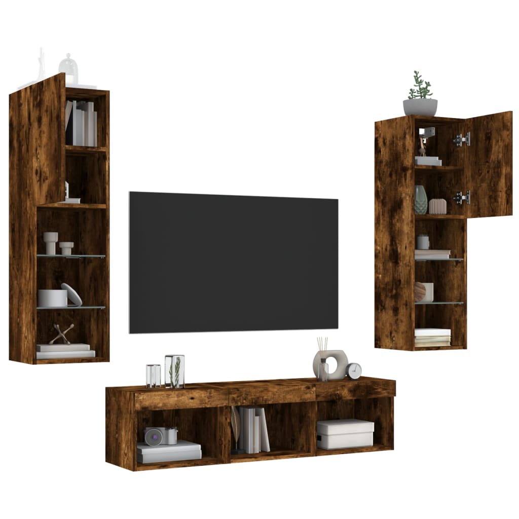 vidaXL 5 Piece TV Wall Units with LED Smoked Oak Engineered Wood