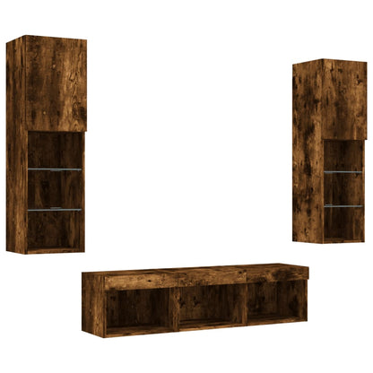 vidaXL 5 Piece TV Wall Units with LED Smoked Oak Engineered Wood