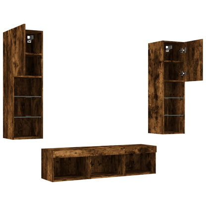 vidaXL 5 Piece TV Wall Units with LED Smoked Oak Engineered Wood