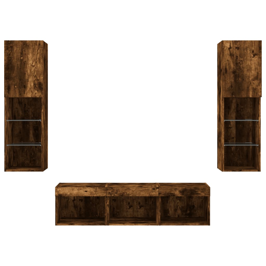 vidaXL 5 Piece TV Wall Units with LED Smoked Oak Engineered Wood
