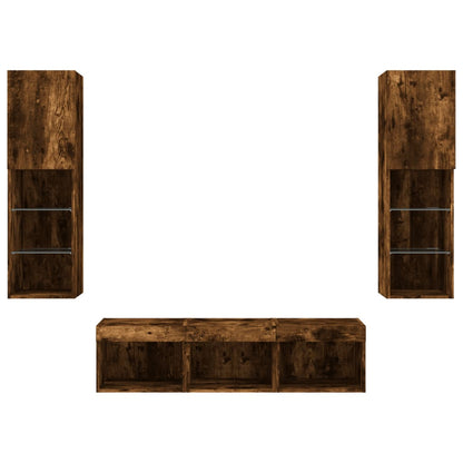 vidaXL 5 Piece TV Wall Units with LED Smoked Oak Engineered Wood