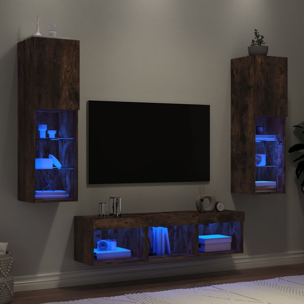 vidaXL 5 Piece TV Wall Units with LED Smoked Oak Engineered Wood