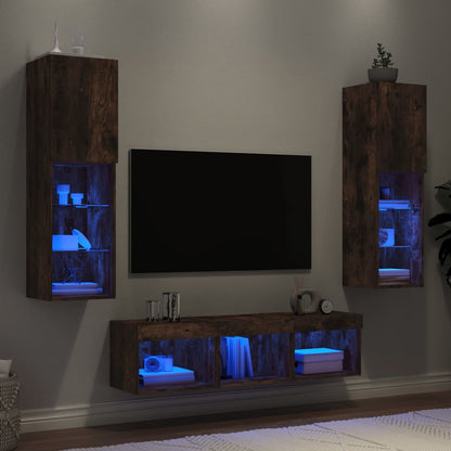 vidaXL 5 Piece TV Wall Units with LED Smoked Oak Engineered Wood