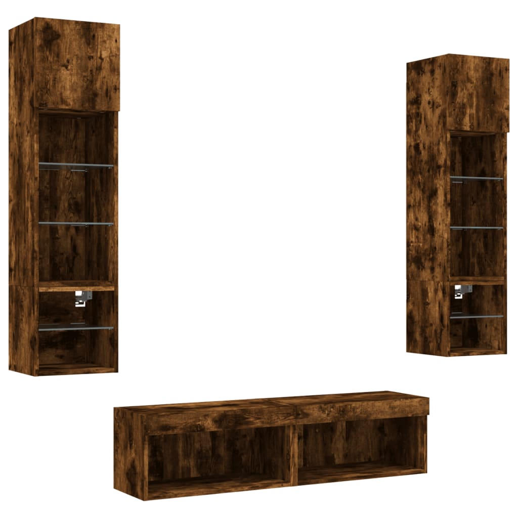 vidaXL 6 Piece TV Wall Units with LED Smoked Oak Engineered Wood
