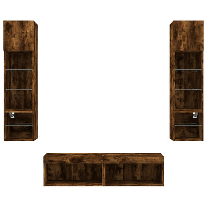 vidaXL 6 Piece TV Wall Units with LED Smoked Oak Engineered Wood