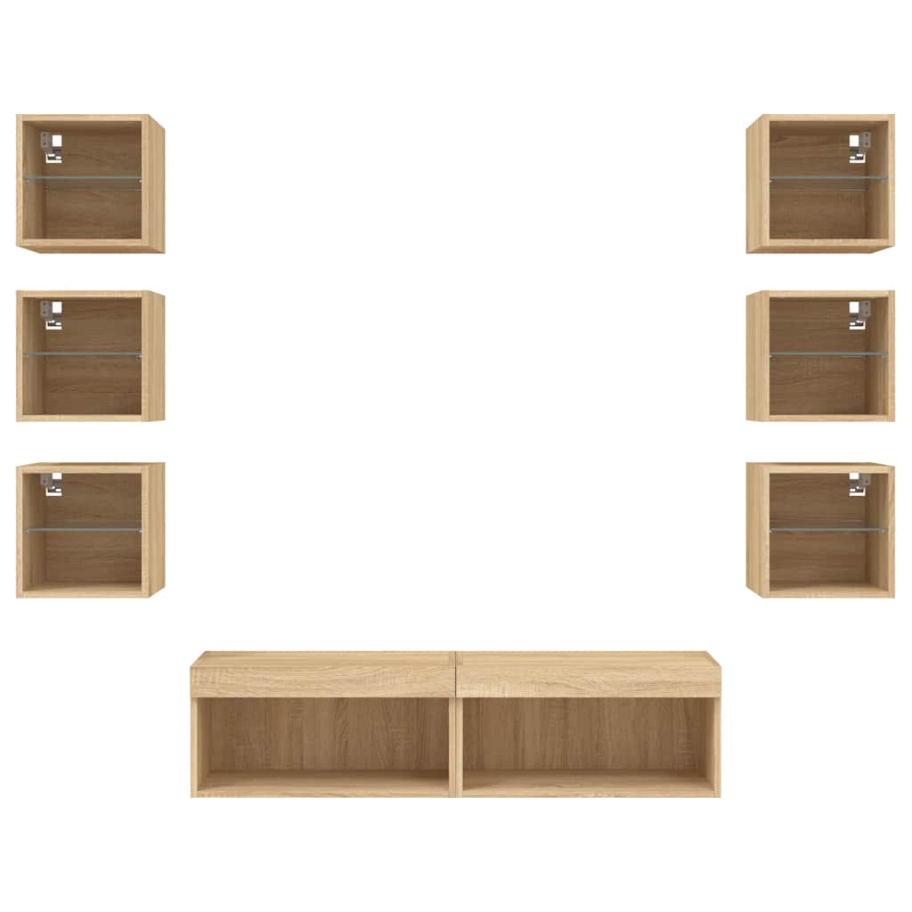 vidaXL 8 Piece TV Wall Units with LED Sonoma Oak Engineered Wood