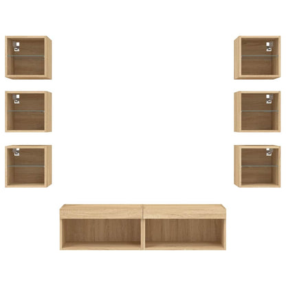 vidaXL 8 Piece TV Wall Units with LED Sonoma Oak Engineered Wood