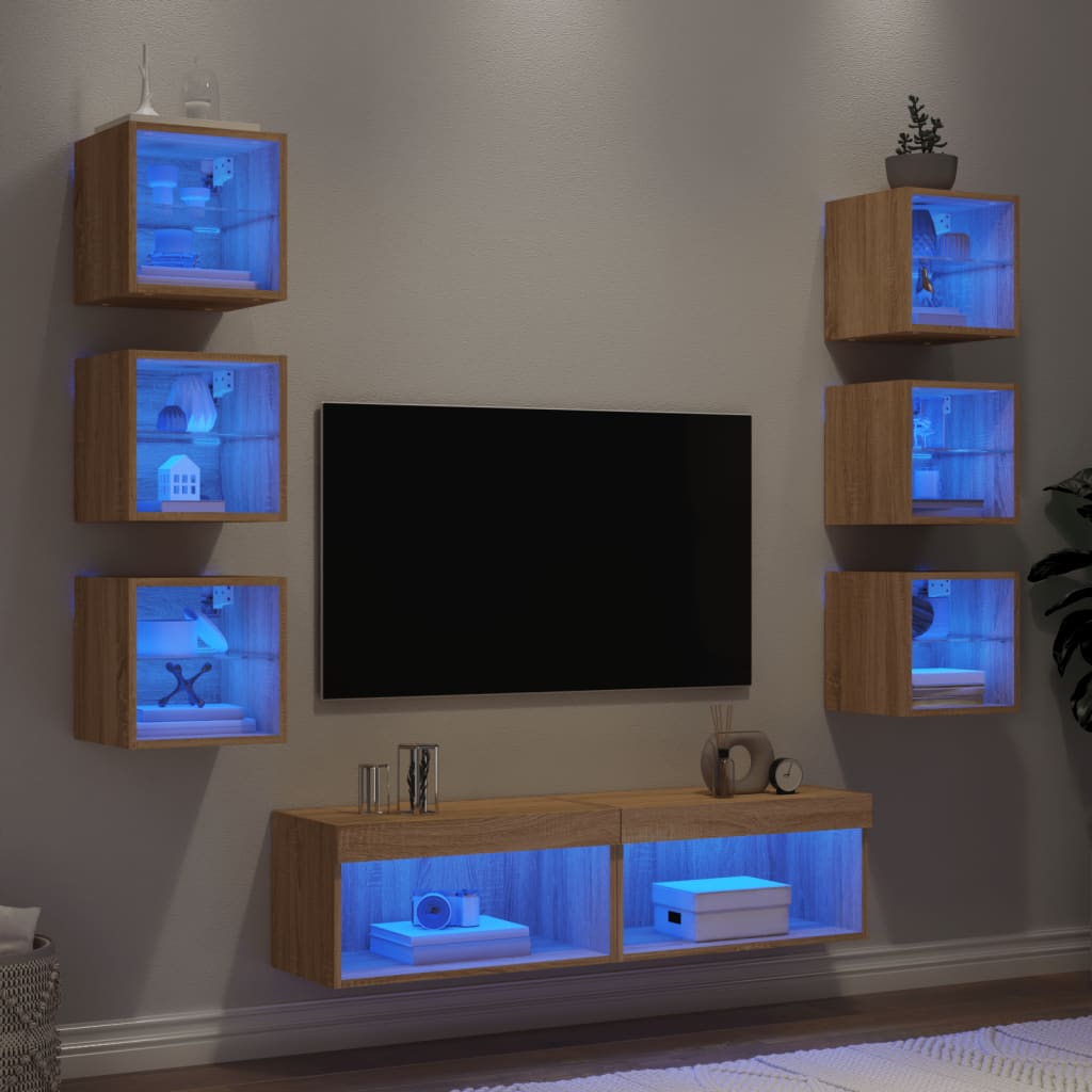 vidaXL 8 Piece TV Wall Units with LED Sonoma Oak Engineered Wood