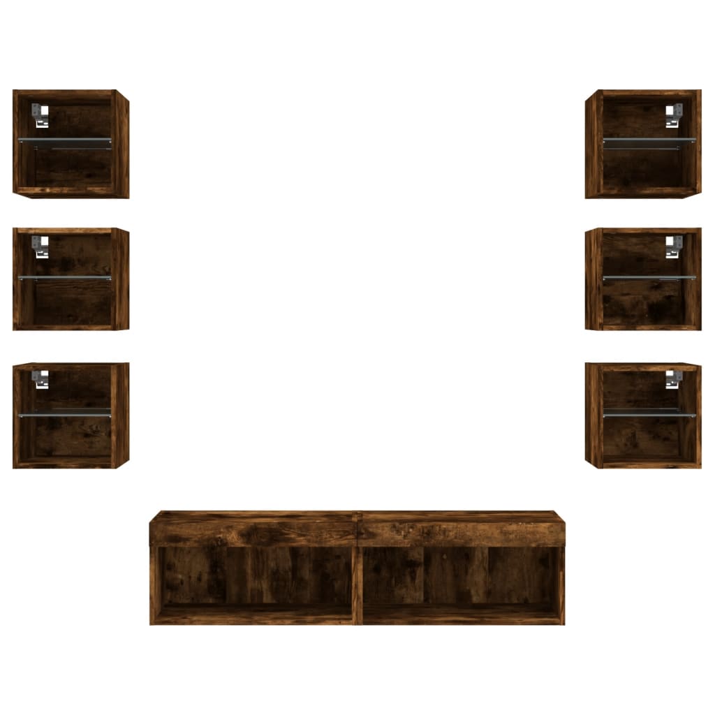 vidaXL 8 Piece TV Wall Units with LED Smoked Oak Engineered Wood