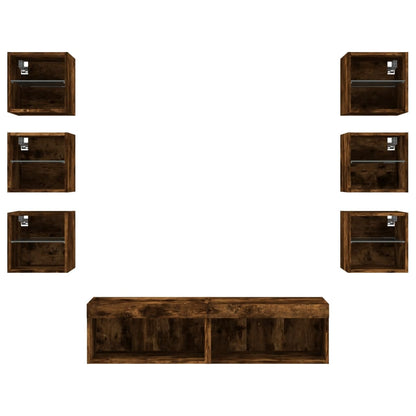 vidaXL 8 Piece TV Wall Units with LED Smoked Oak Engineered Wood