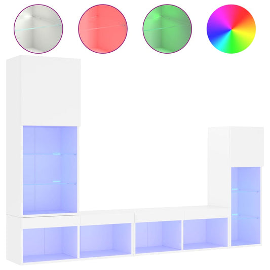 vidaXL 4 Piece TV Wall Units with LED White Engineered Wood
