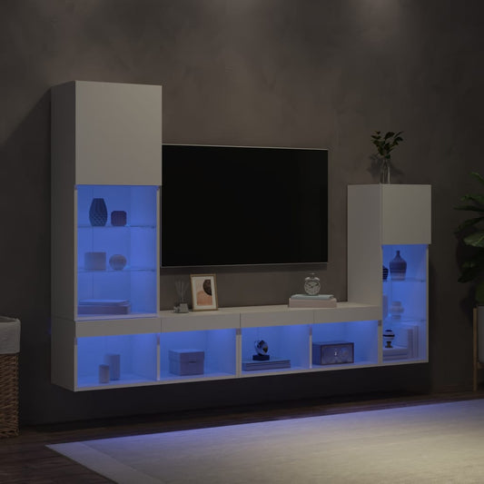 vidaXL 4 Piece TV Wall Units with LED White Engineered Wood