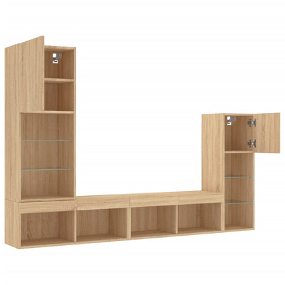 vidaXL 4 Piece TV Wall Units with LED Sonoma Oak Engineered Wood