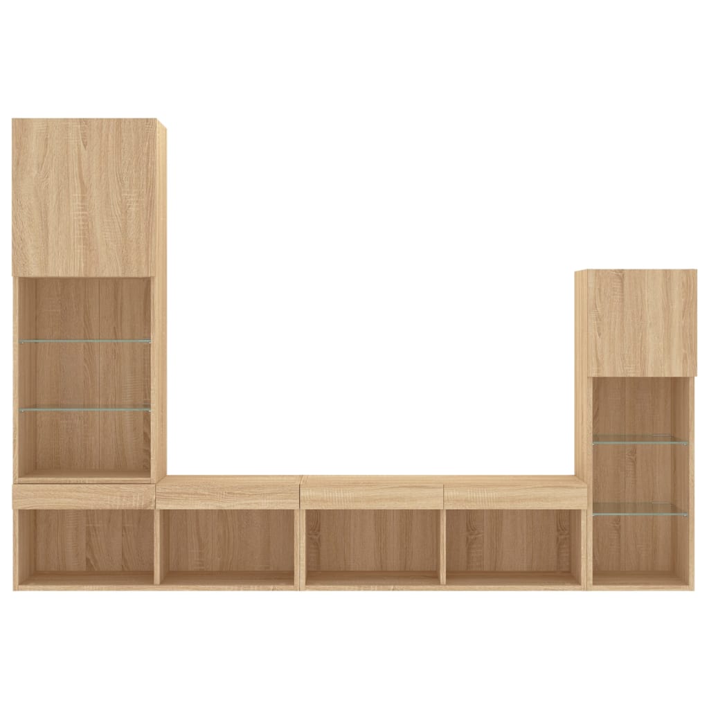 vidaXL 4 Piece TV Wall Units with LED Sonoma Oak Engineered Wood