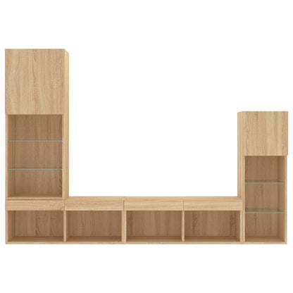 vidaXL 4 Piece TV Wall Units with LED Sonoma Oak Engineered Wood