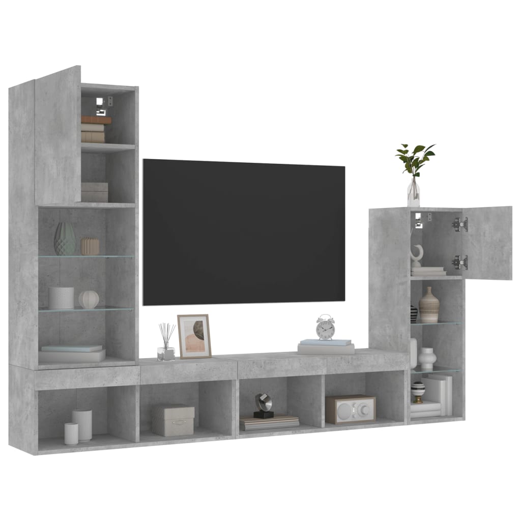 vidaXL 4 Piece TV Wall Units with LED Concrete Grey Engineered Wood