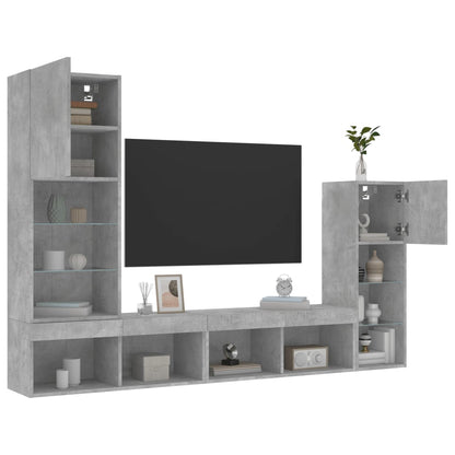 vidaXL 4 Piece TV Wall Units with LED Concrete Grey Engineered Wood
