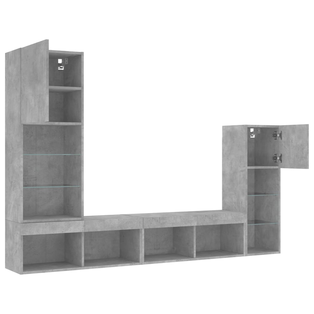 vidaXL 4 Piece TV Wall Units with LED Concrete Grey Engineered Wood