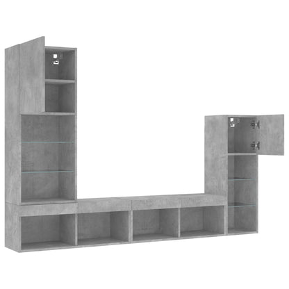 vidaXL 4 Piece TV Wall Units with LED Concrete Grey Engineered Wood