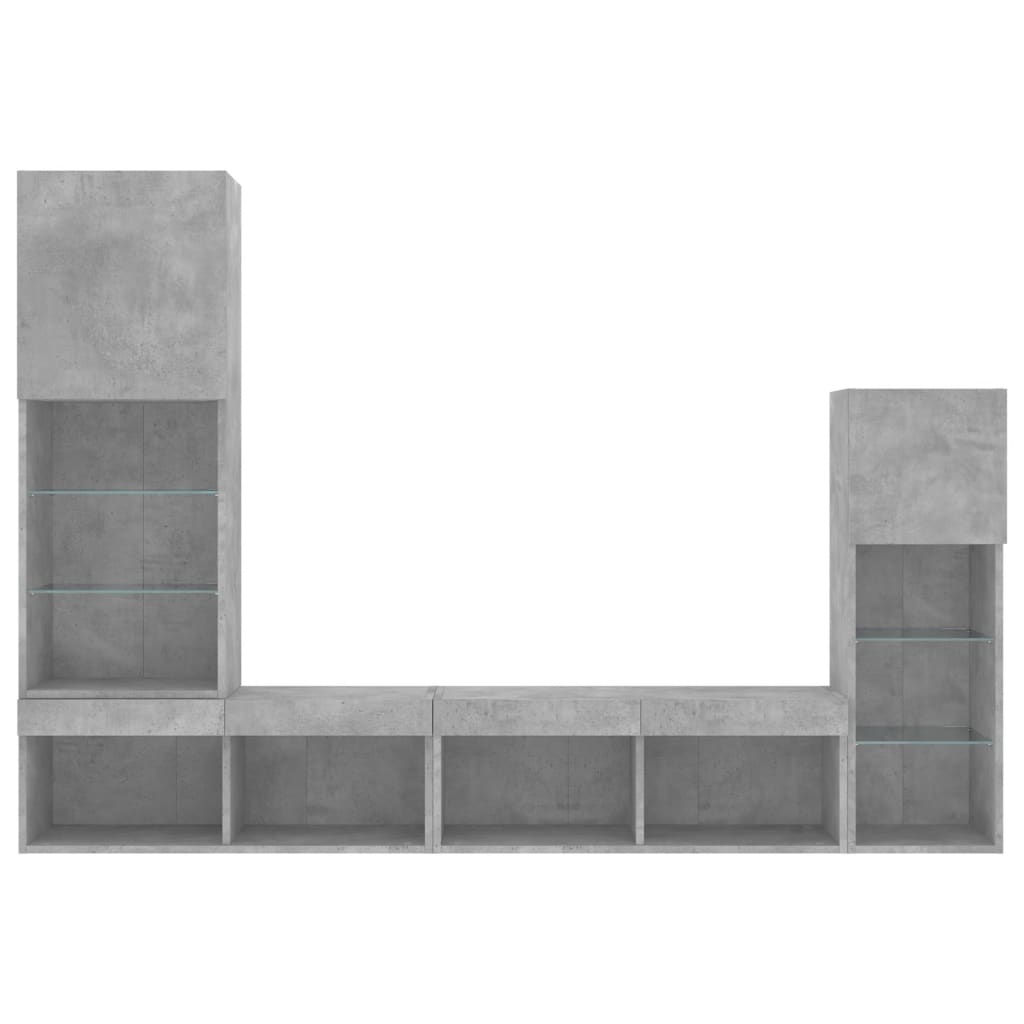 vidaXL 4 Piece TV Wall Units with LED Concrete Grey Engineered Wood