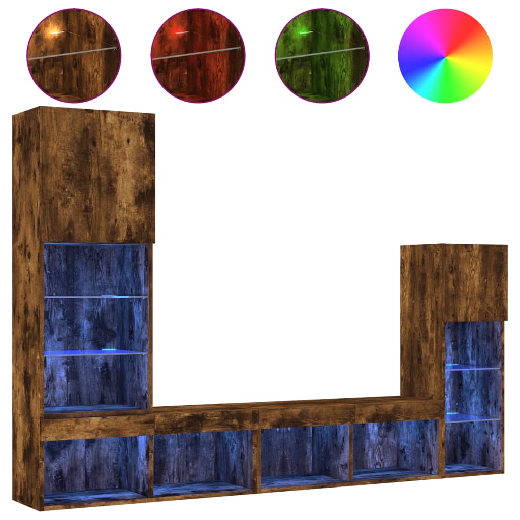 vidaXL 4 Piece TV Wall Units with LED Smoked Oak Engineered Wood