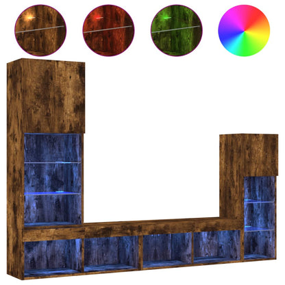 vidaXL 4 Piece TV Wall Units with LED Smoked Oak Engineered Wood