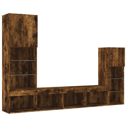 vidaXL 4 Piece TV Wall Units with LED Smoked Oak Engineered Wood
