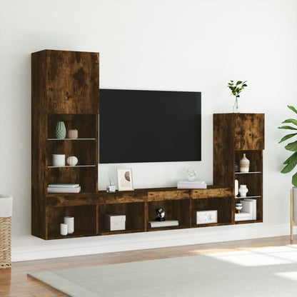vidaXL 4 Piece TV Wall Units with LED Smoked Oak Engineered Wood