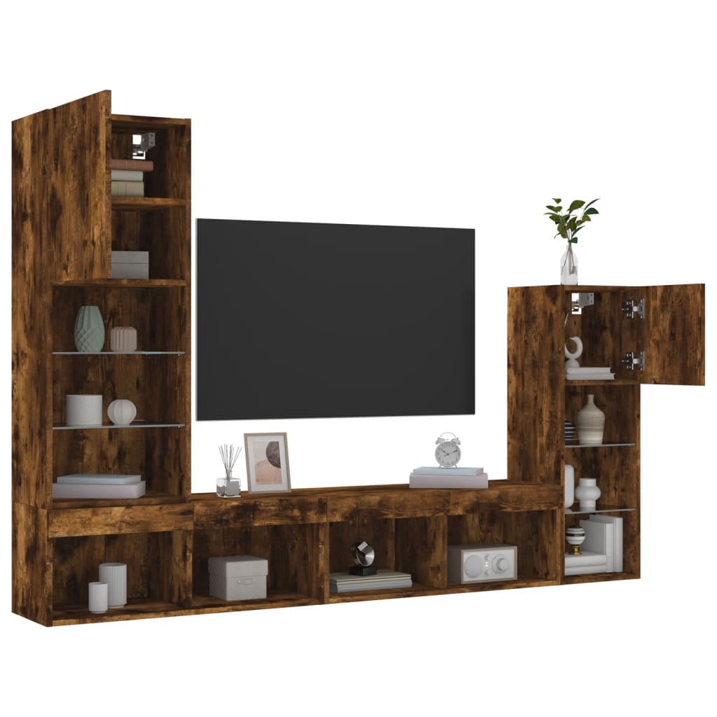 vidaXL 4 Piece TV Wall Units with LED Smoked Oak Engineered Wood