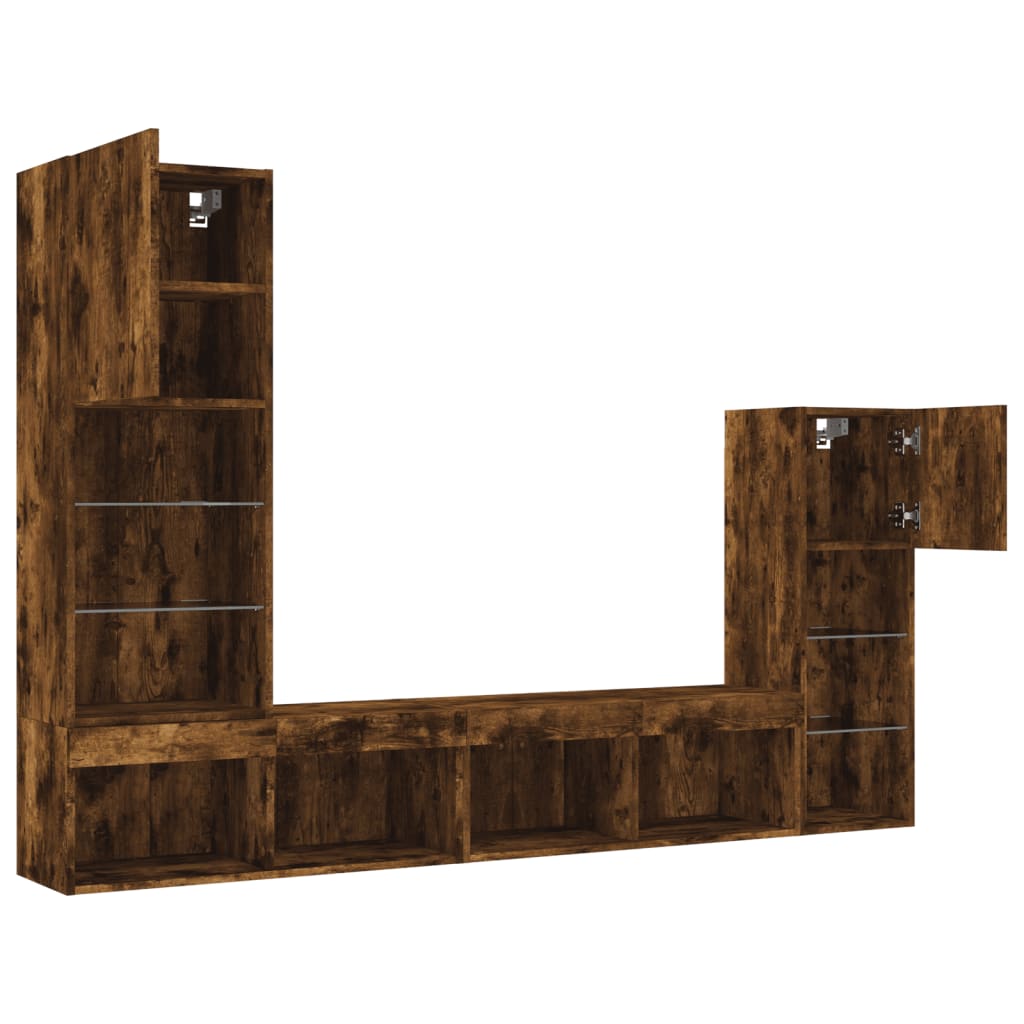 vidaXL 4 Piece TV Wall Units with LED Smoked Oak Engineered Wood