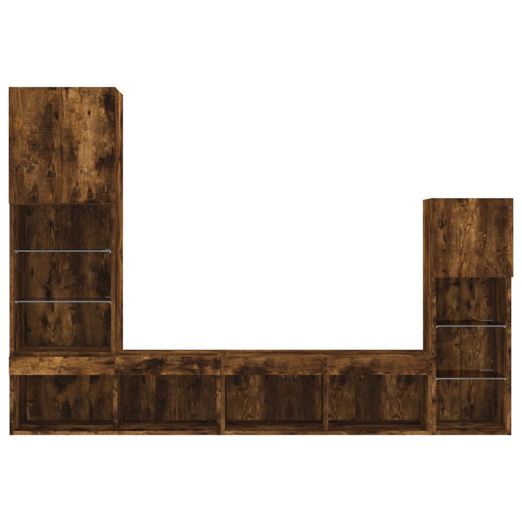 vidaXL 4 Piece TV Wall Units with LED Smoked Oak Engineered Wood
