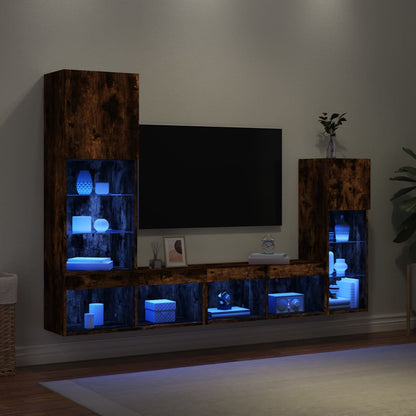 vidaXL 4 Piece TV Wall Units with LED Smoked Oak Engineered Wood