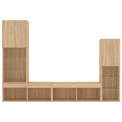 vidaXL 4 Piece TV Wall Units with LED Sonoma Oak Engineered Wood