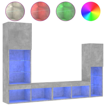 vidaXL 4 Piece TV Wall Units with LED Concrete Grey Engineered Wood