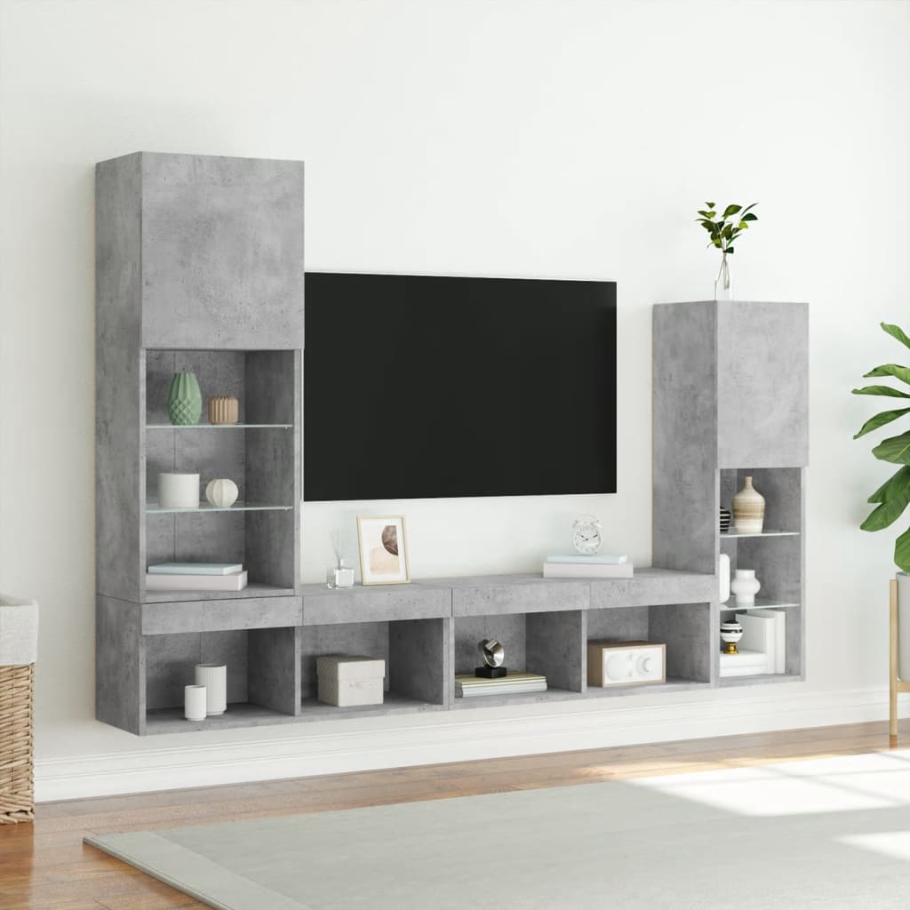 vidaXL 4 Piece TV Wall Units with LED Concrete Grey Engineered Wood