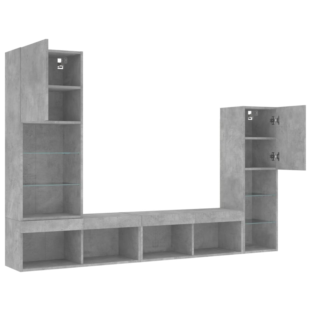 vidaXL 4 Piece TV Wall Units with LED Concrete Grey Engineered Wood