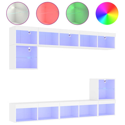 vidaXL TV Wall Unit | White | Engineered wood and glass | Large | TV Wall Unit