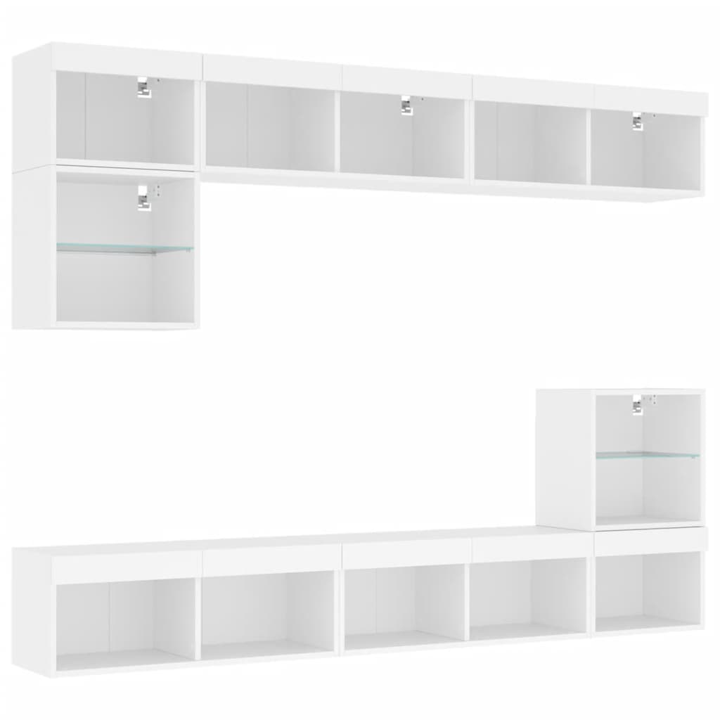 vidaXL TV Wall Unit | White | Engineered wood and glass | Large | TV Wall Unit