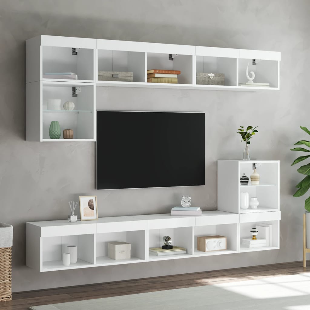 vidaXL TV Wall Unit | White | Engineered wood and glass | Large | TV Wall Unit