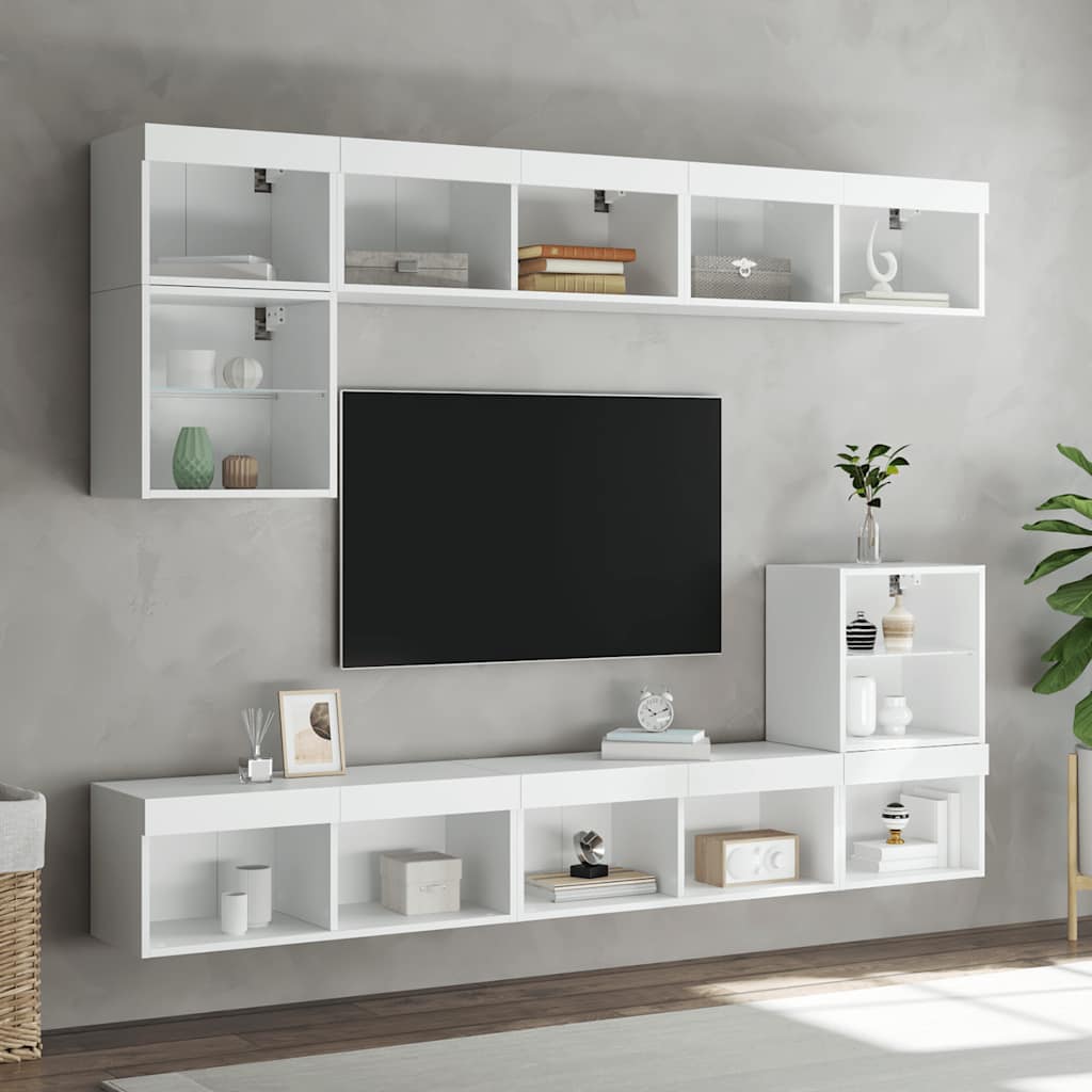 vidaXL 8 Piece TV Wall Units with LED White Engineered Wood