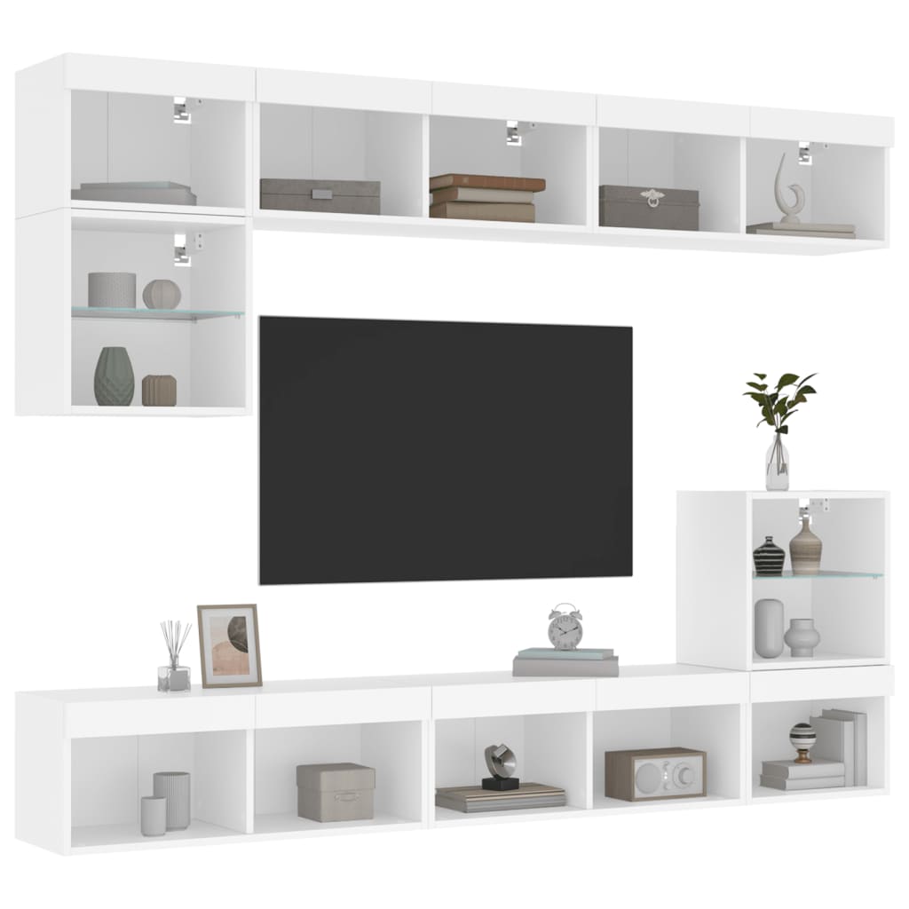 vidaXL TV Wall Unit | White | Engineered wood and glass | Large | TV Wall Unit