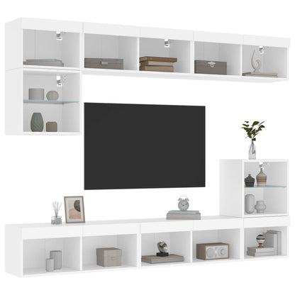 vidaXL TV Wall Unit | White | Engineered wood and glass | Large | TV Wall Unit